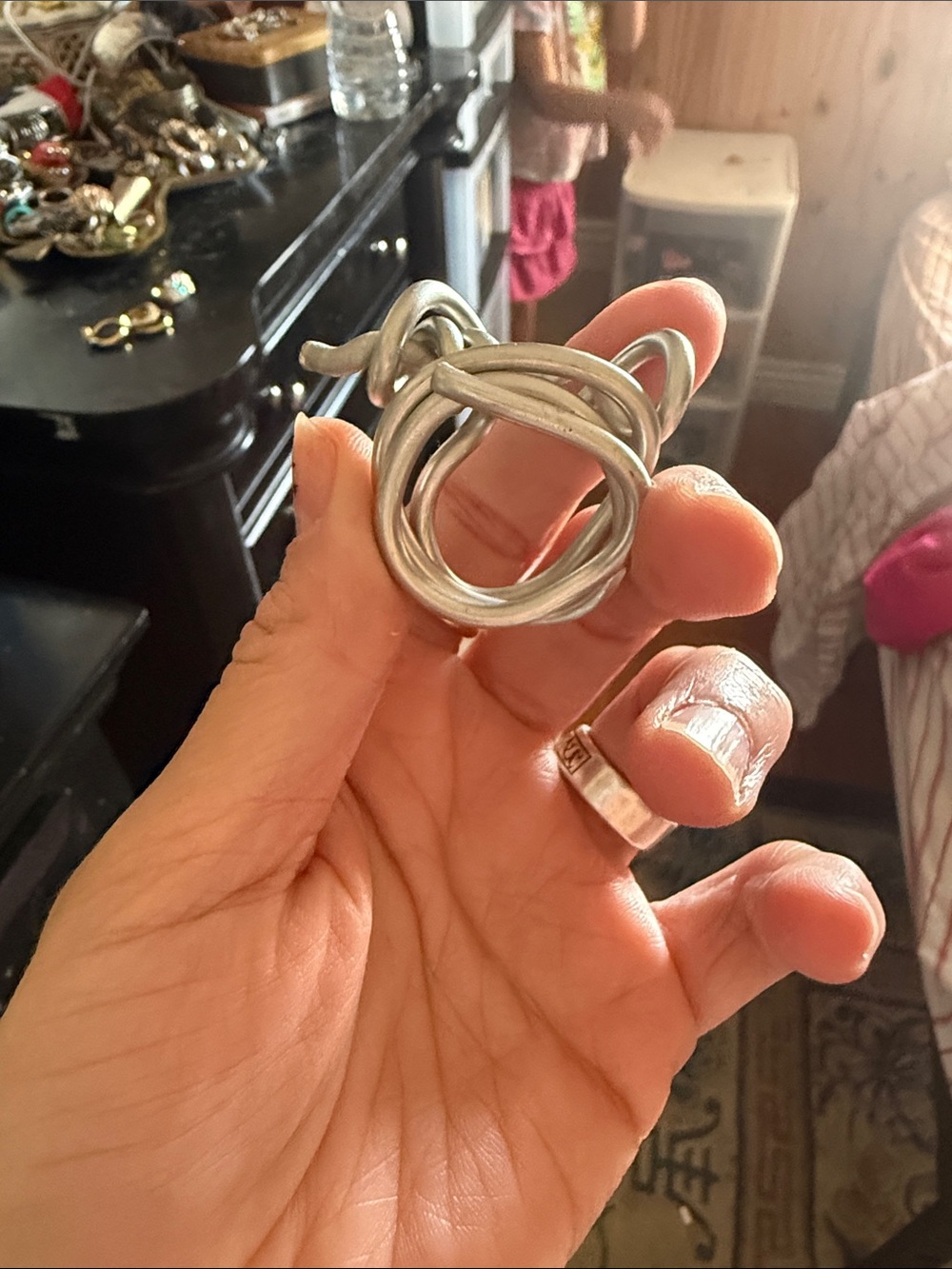 Silver Tone Knotted Metal Statement Ring